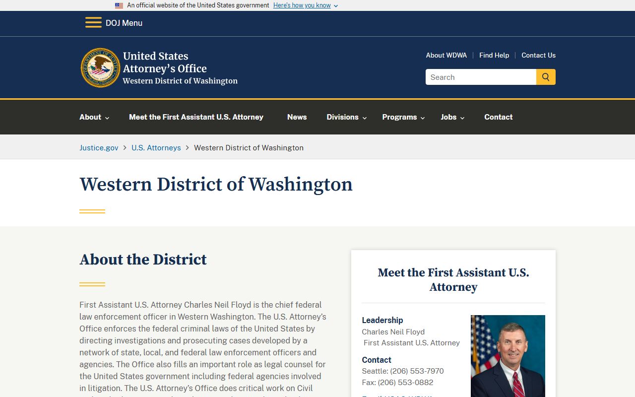 King County arrest records U.S. Attorney Western District of Washington