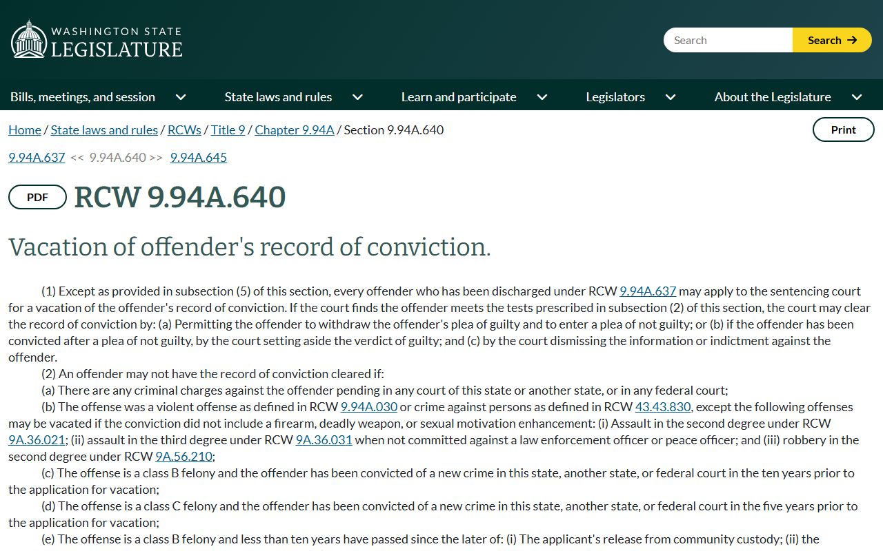 King County arrest records vacating felony conviction statute