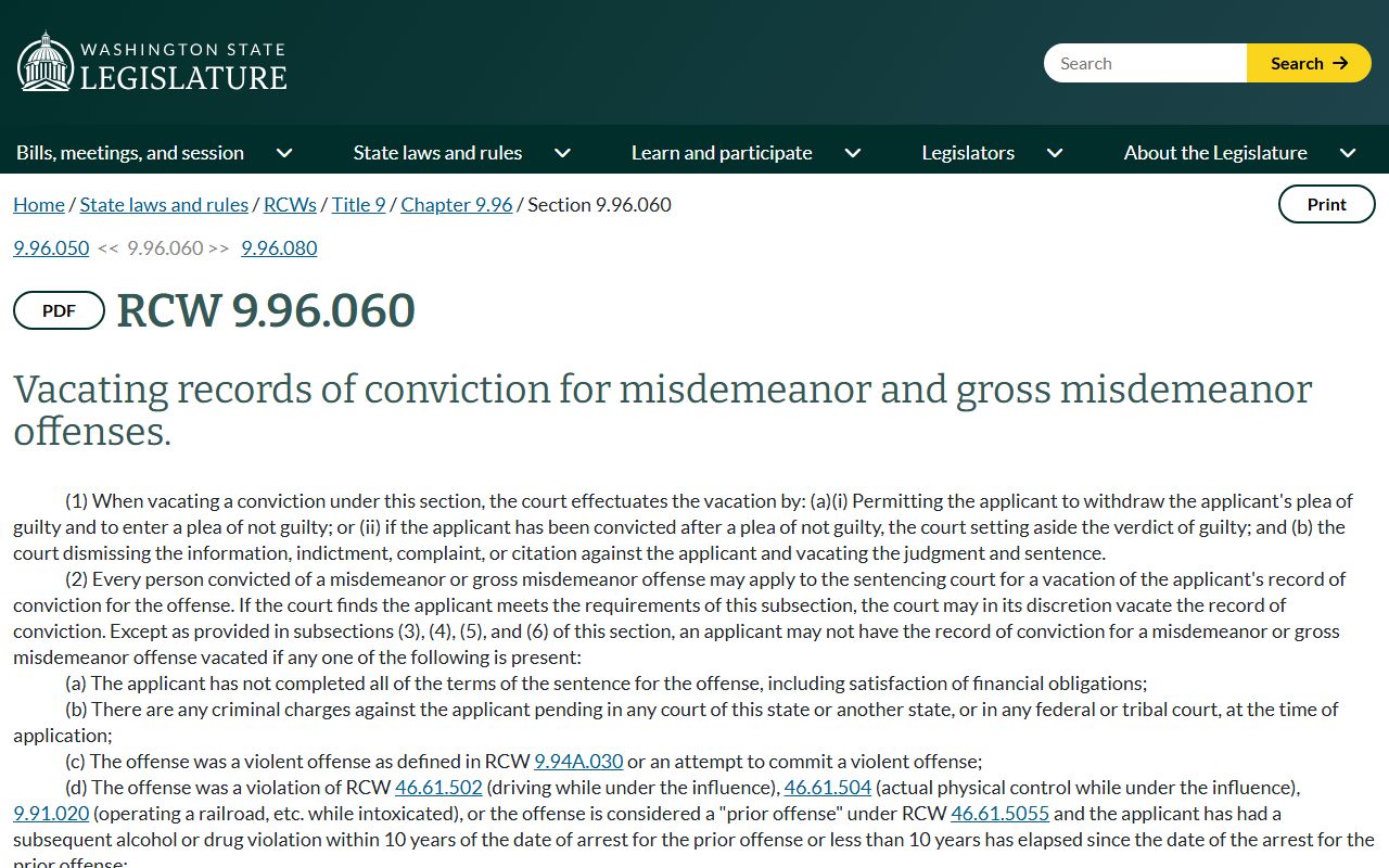 King County arrest records vacating misdemeanor convictions statute