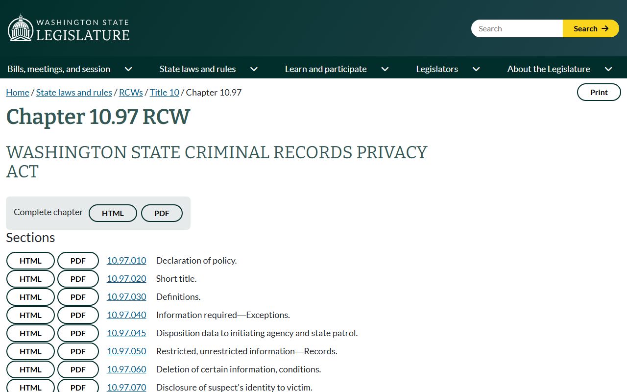 King County arrest records Washington Criminal Records Privacy Act