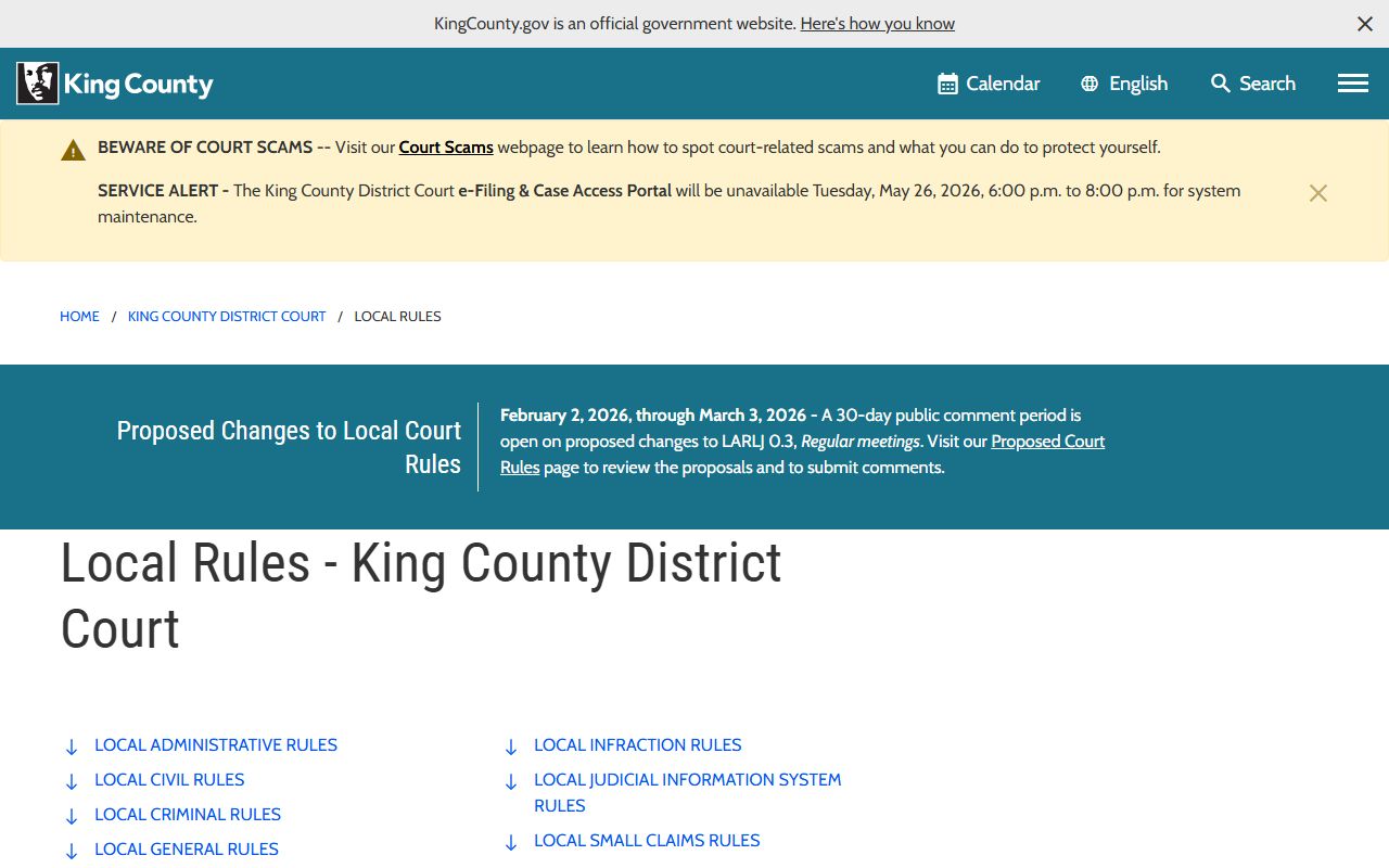 King County Superior Court page District Court local rules