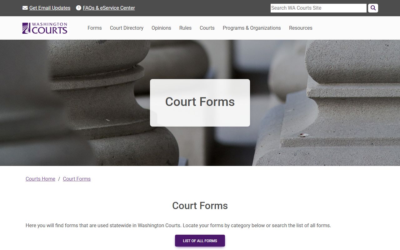 King County Superior Court page Washington Courts forms