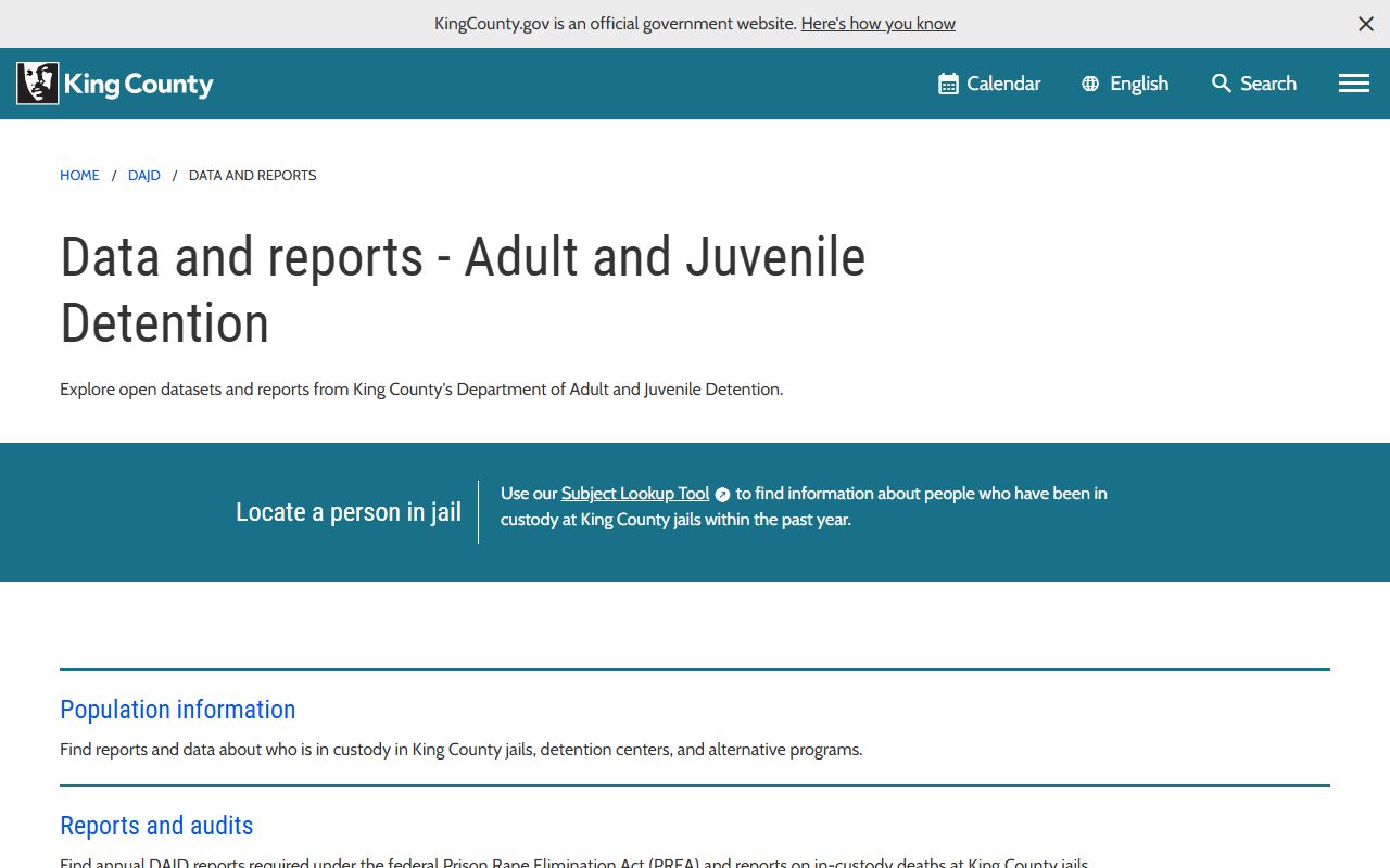 King County inmate population DAJD data and reports page