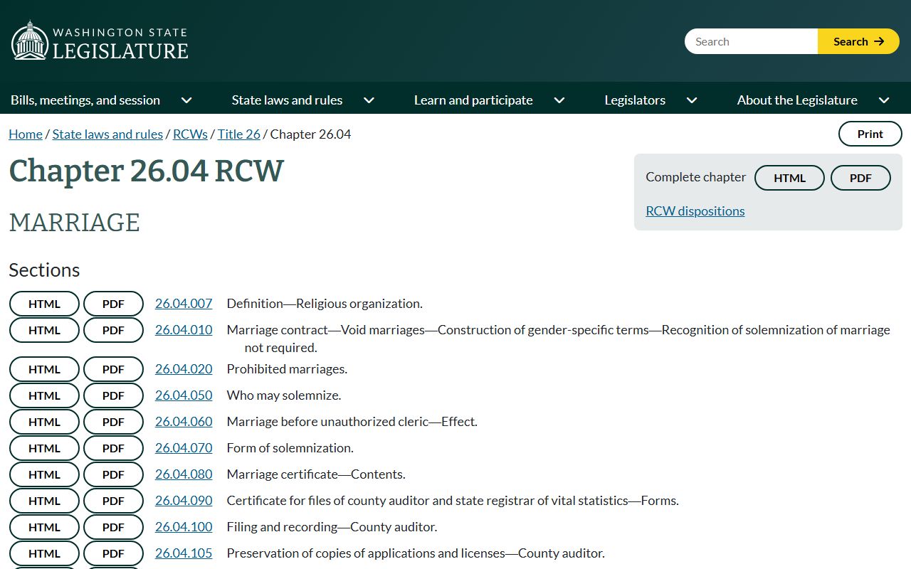 King County marriage records Washington marriage statutes