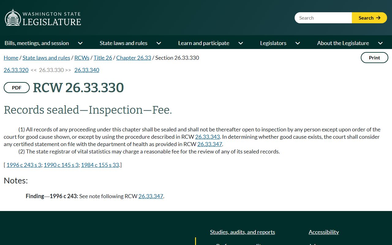 King County probate records adoption confidentiality statute