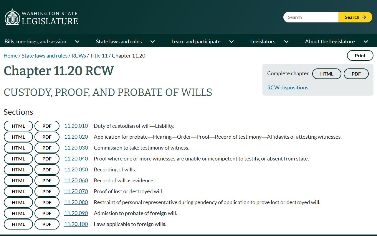 King County probate records probate of wills statute