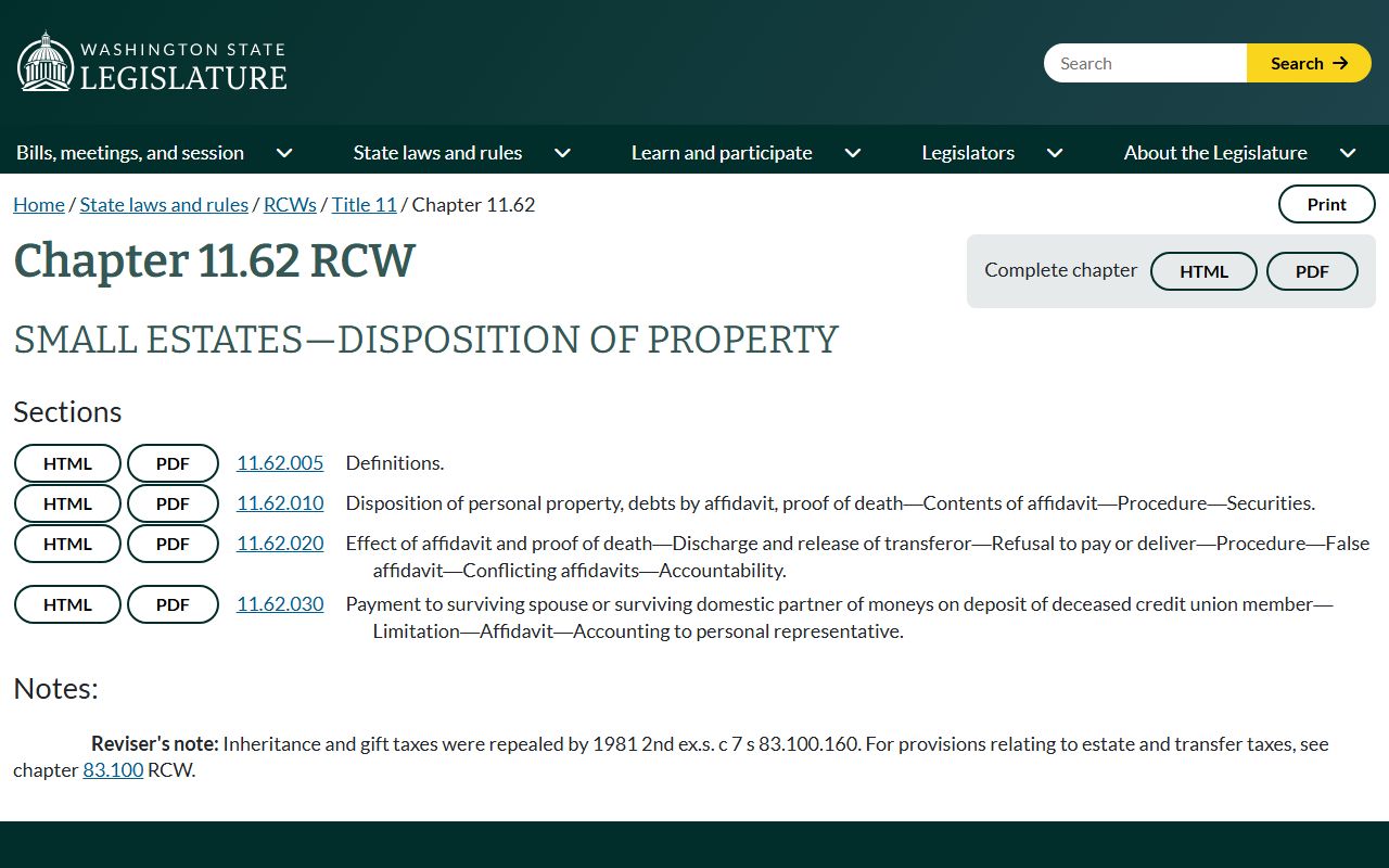 King County probate records small estate affidavit statute