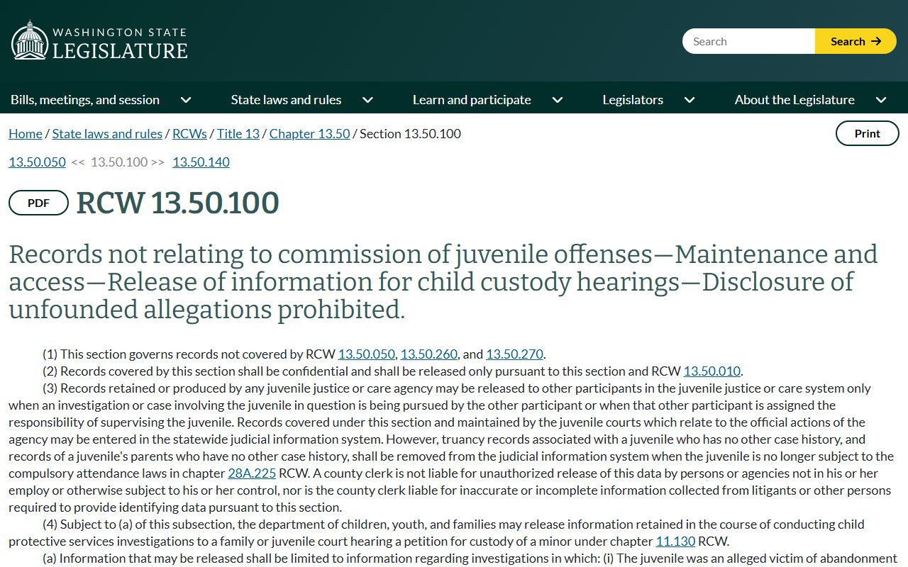 King County arrest records juvenile dependency confidentiality statute