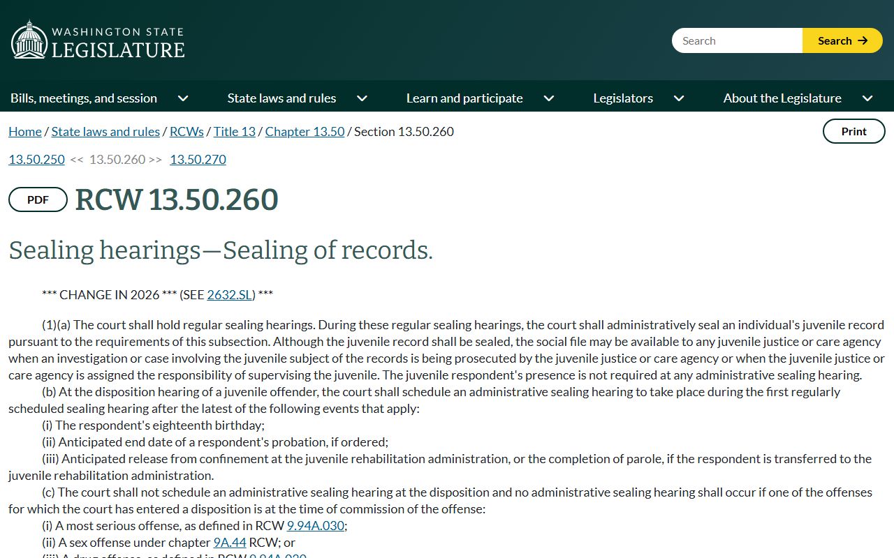 King County arrest records juvenile offender record sealing statute