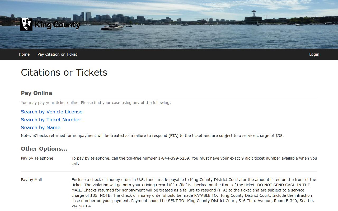 King County traffic court records District Court ticket options
