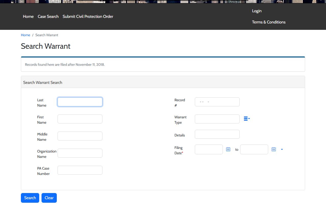 King County warrant search KC Script search warrant page