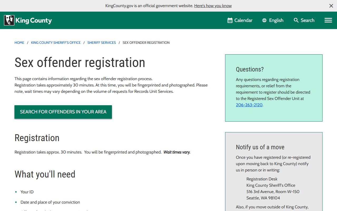 King County warrant search sex offender registration page