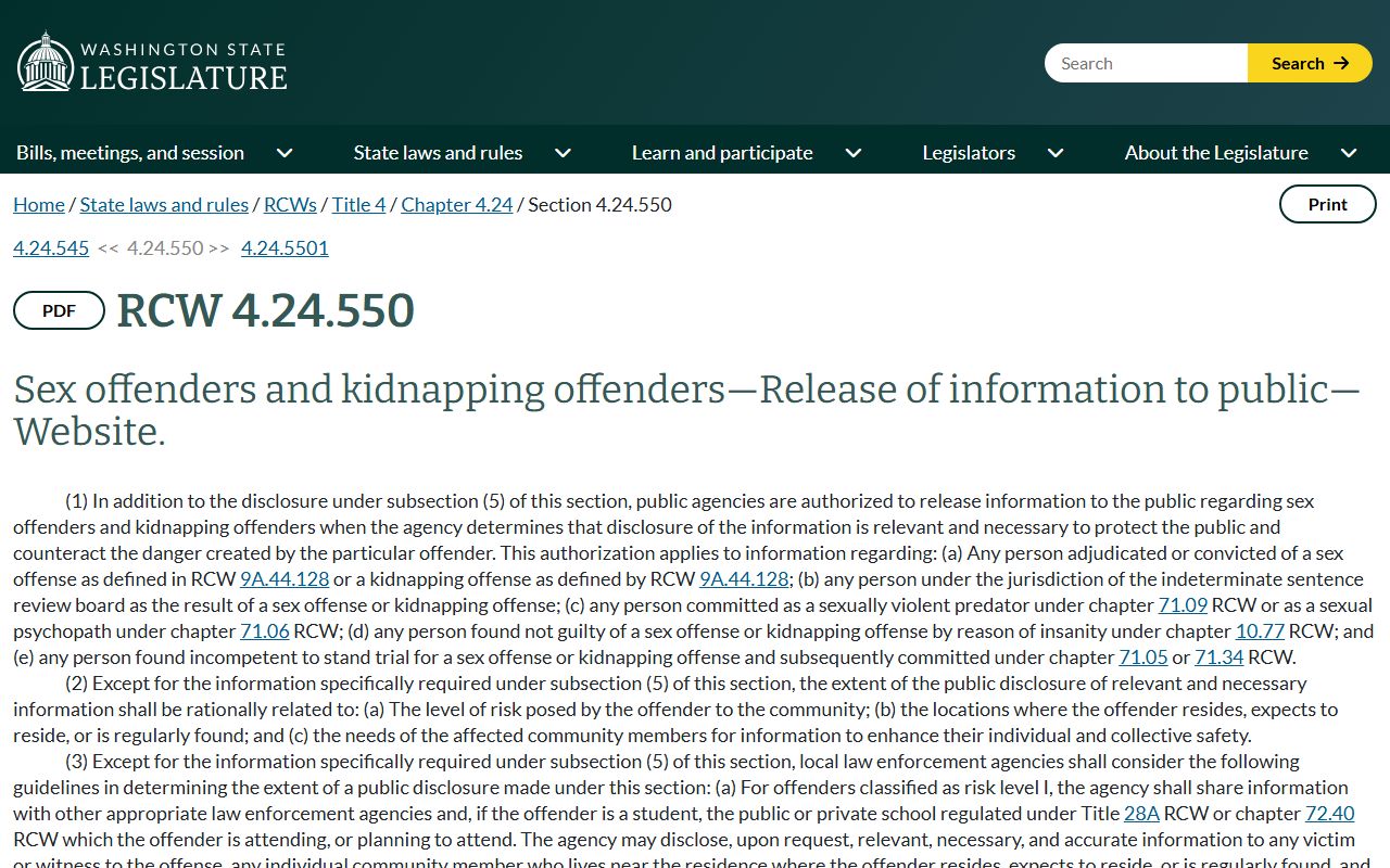 King County warrant search sex offender public notification statute