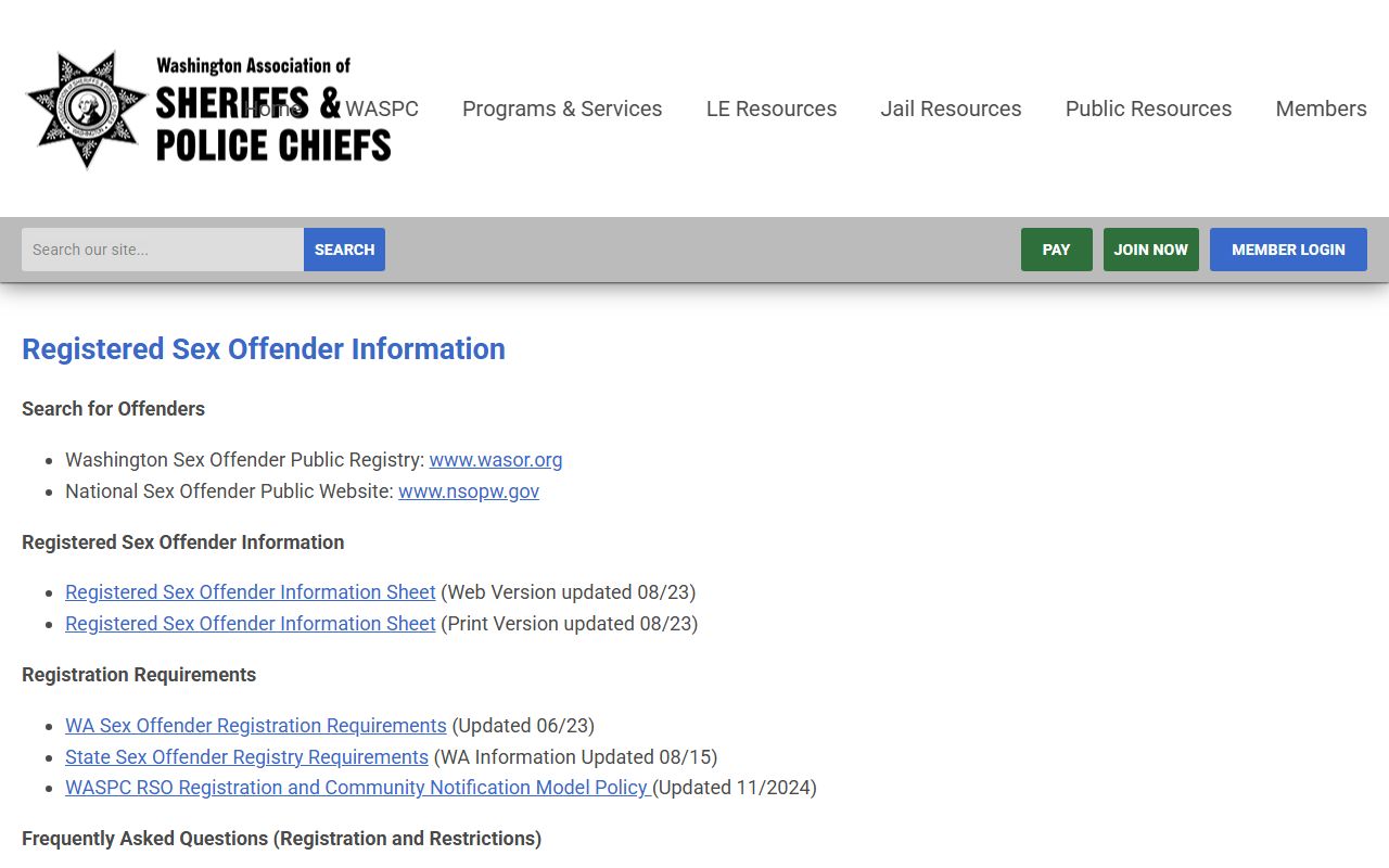 King County warrant search WASPC sex offender information