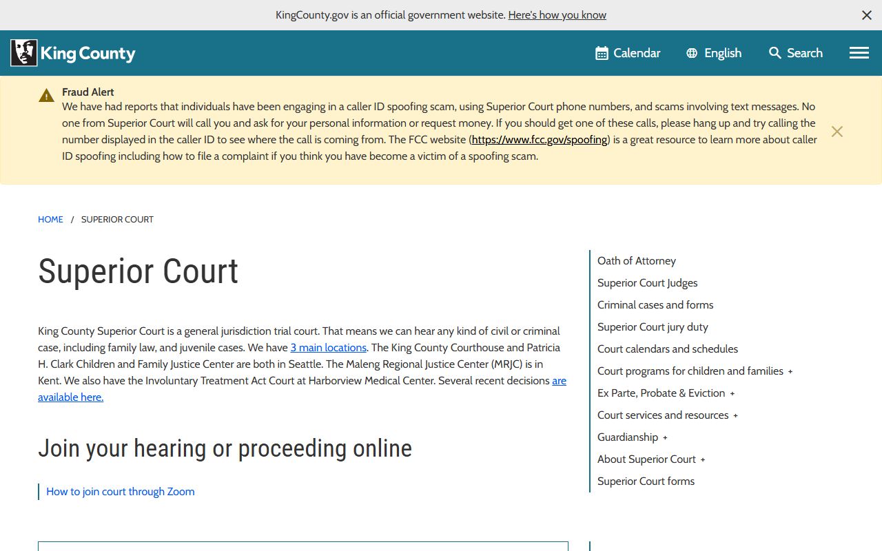King County Superior Court court records landing page