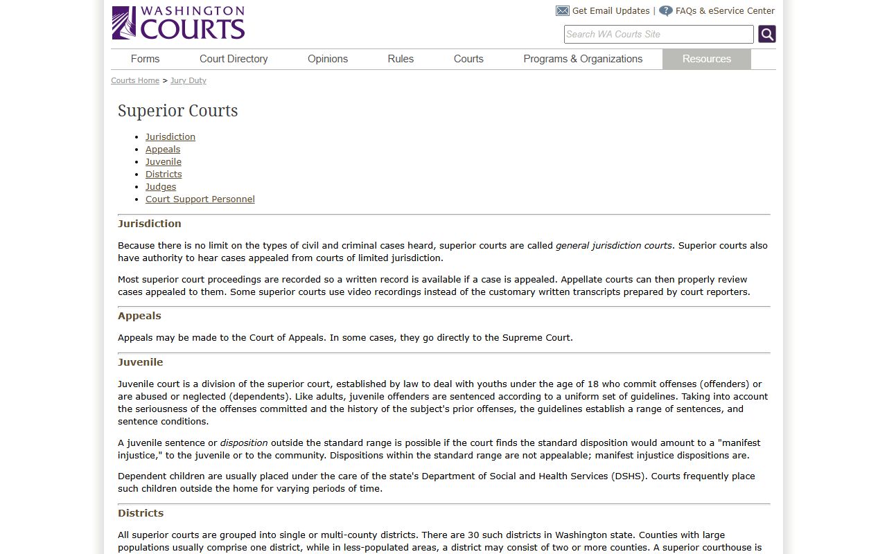 King County court records Washington Courts structure guide